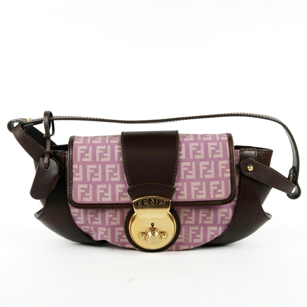 Fendi Italian Zucchino Pink Shoulder Bag Canvas Leather